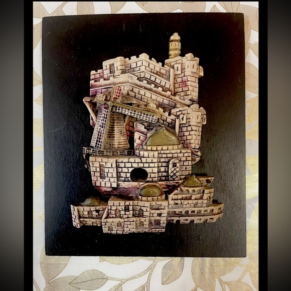VTG Decorative Jerusalem Israel Middle Eastern Plaque Sculpture Ceramic Windmill - Picture 5 of 11